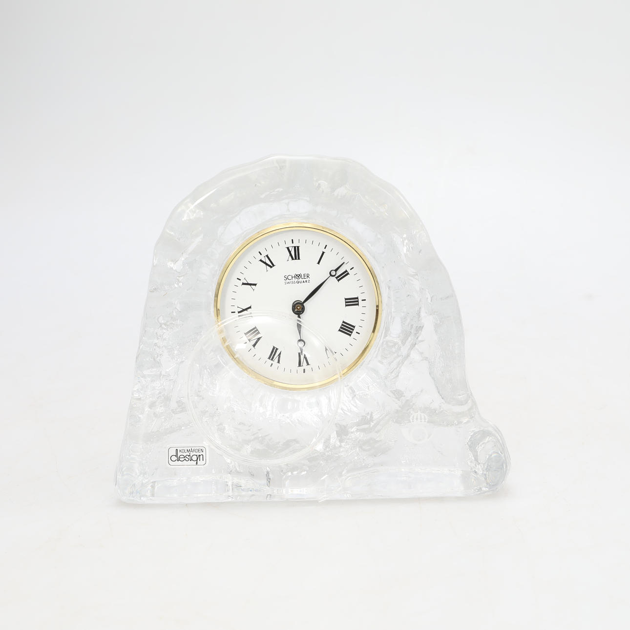 TABLE CLOCK glass, label marked Kolmården design.