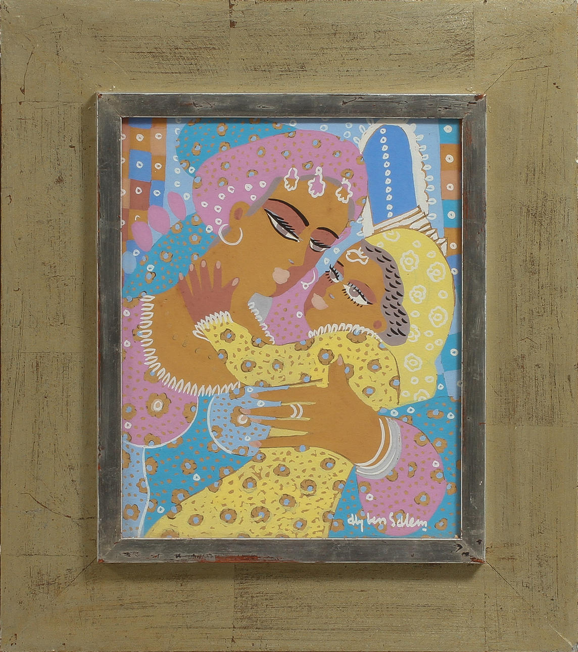 ALY BEN SALEM. Figurscen, gouache på papper, signerad.