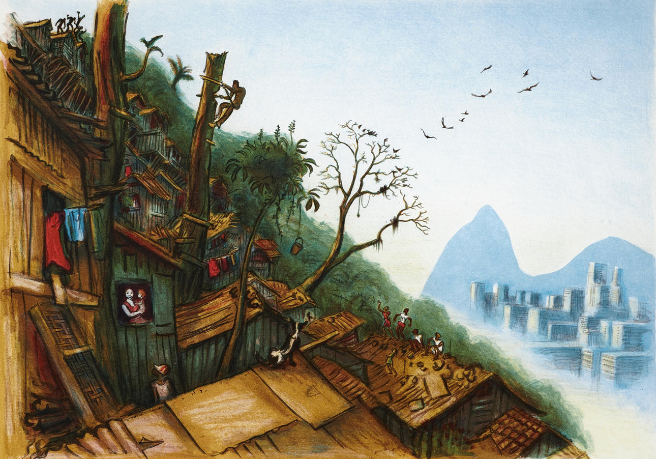 BJÖRN BERG. LANDSCAPE WITH BUILDINGS, LITHOGRAPHY.