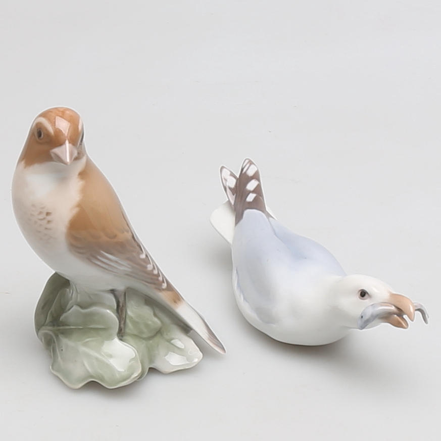 FIGURINER, 2 st, porslin, fåglar, Bing & Gröndahl, Danmark.