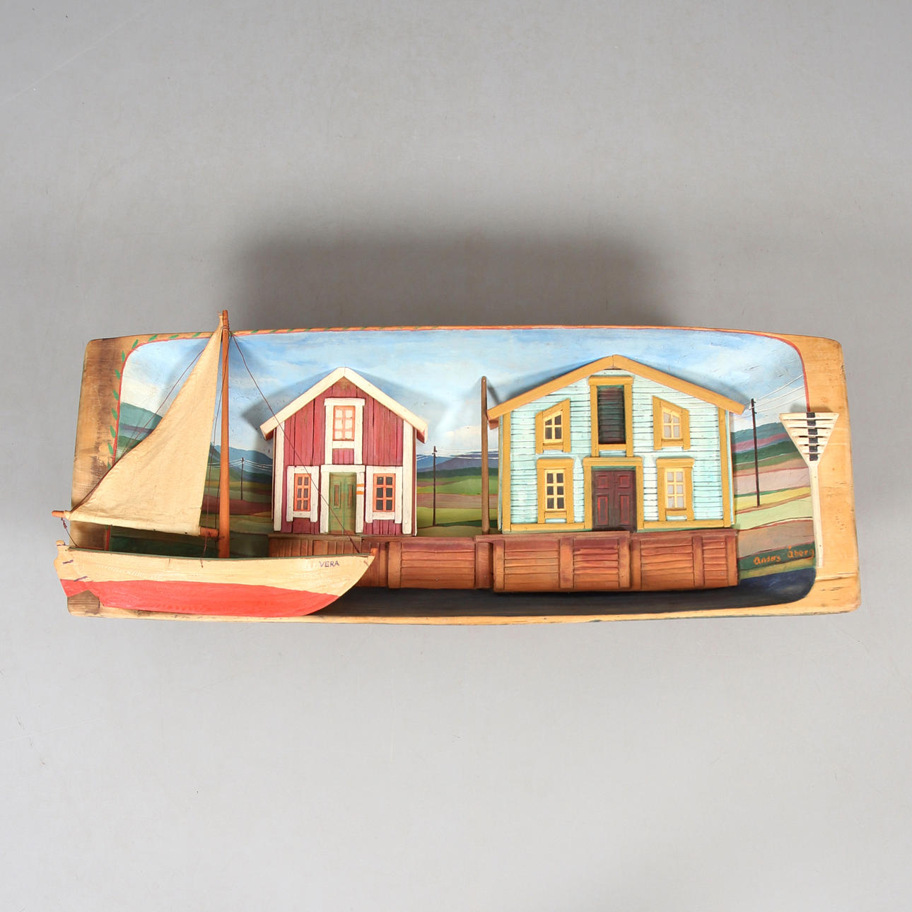 ANDERS ÅBERG. “Vera”, sculpture for wall with trough, signed.