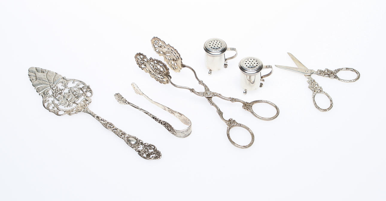 BESTICK, 6 st, silver. Svenska och utländska stämplar 1900-tal.