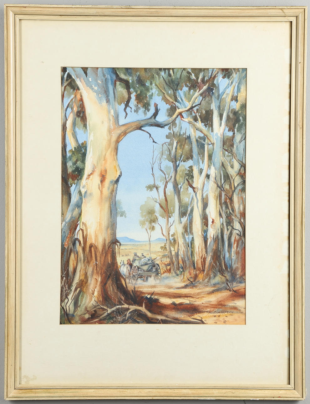 WALTER (?) STACKPOOL (FL.C.1961). A WAGONER NEAR EUCALYPTUS TREES, AUSTRALIA.