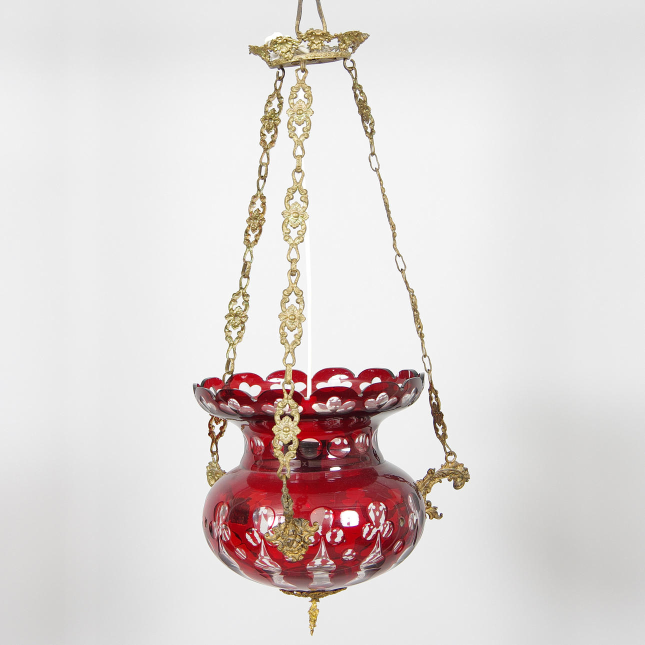 Ampel, böhmisk kristall/bronserad metall, tidigt 1900-tal.