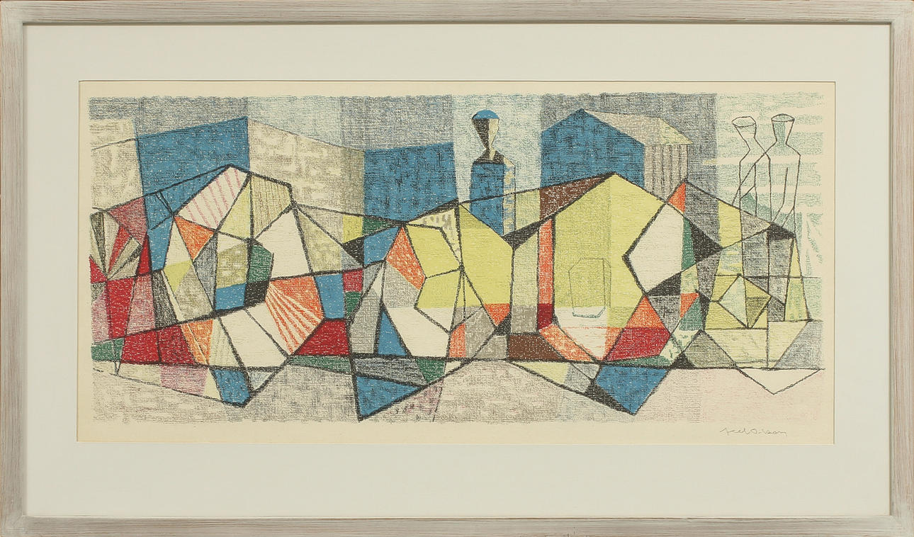 AXEL OLSON. Komposition, färglitografi, signerad.