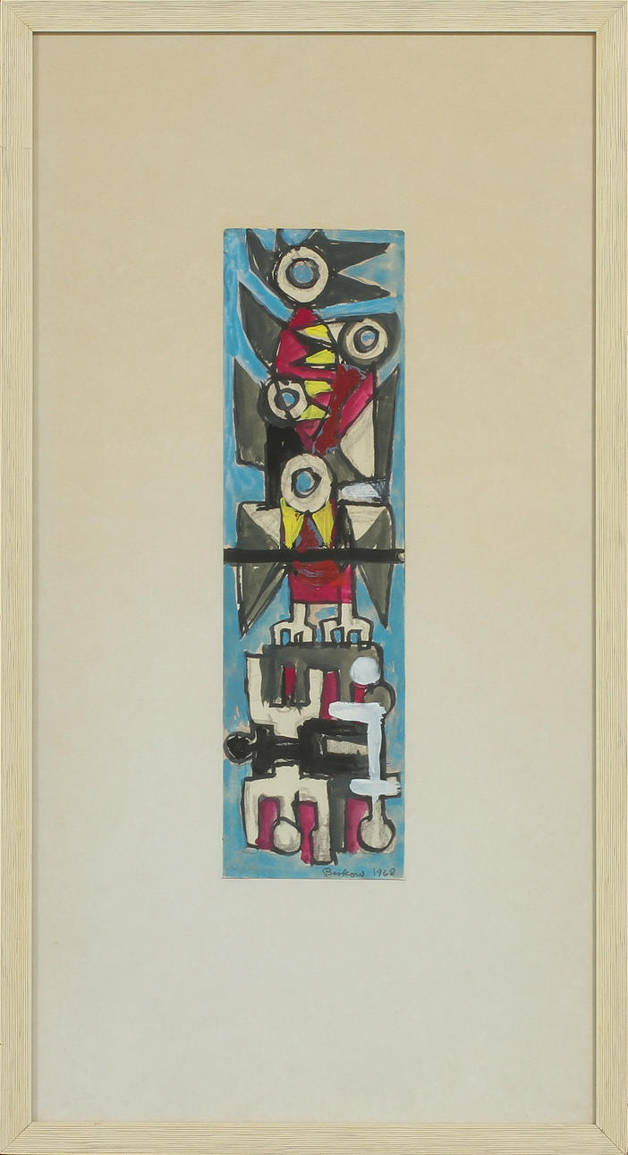 BO BESKOW. Komposition med rovfåglar, blandteknik, signerad.