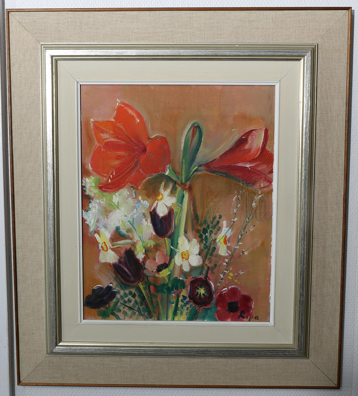 HANS RIPA. Olja på duk, Amaryllis och tulpaner, signerad Ripa.