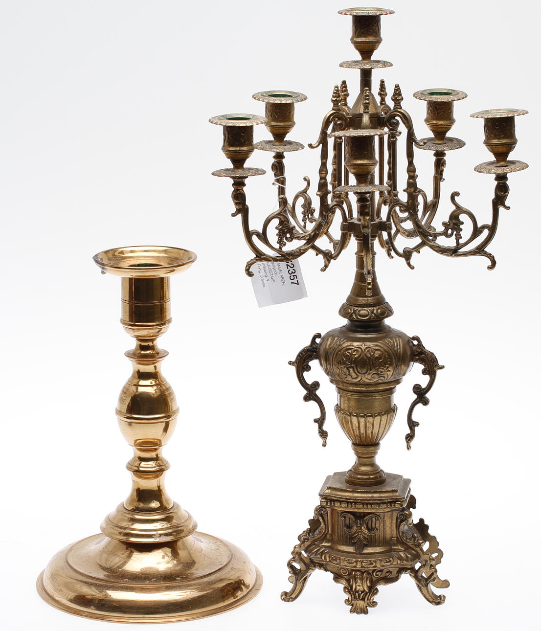 KANDELABER, gjutgods, LJUSSTAKE. mässing, V. Fong, Gränna.