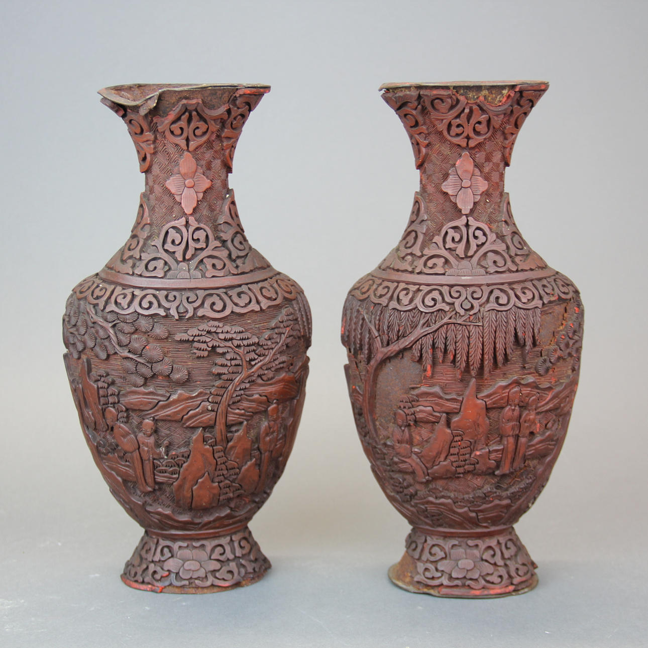 JARRONES DE CINABRIO CHINOS ANTIGUOS.