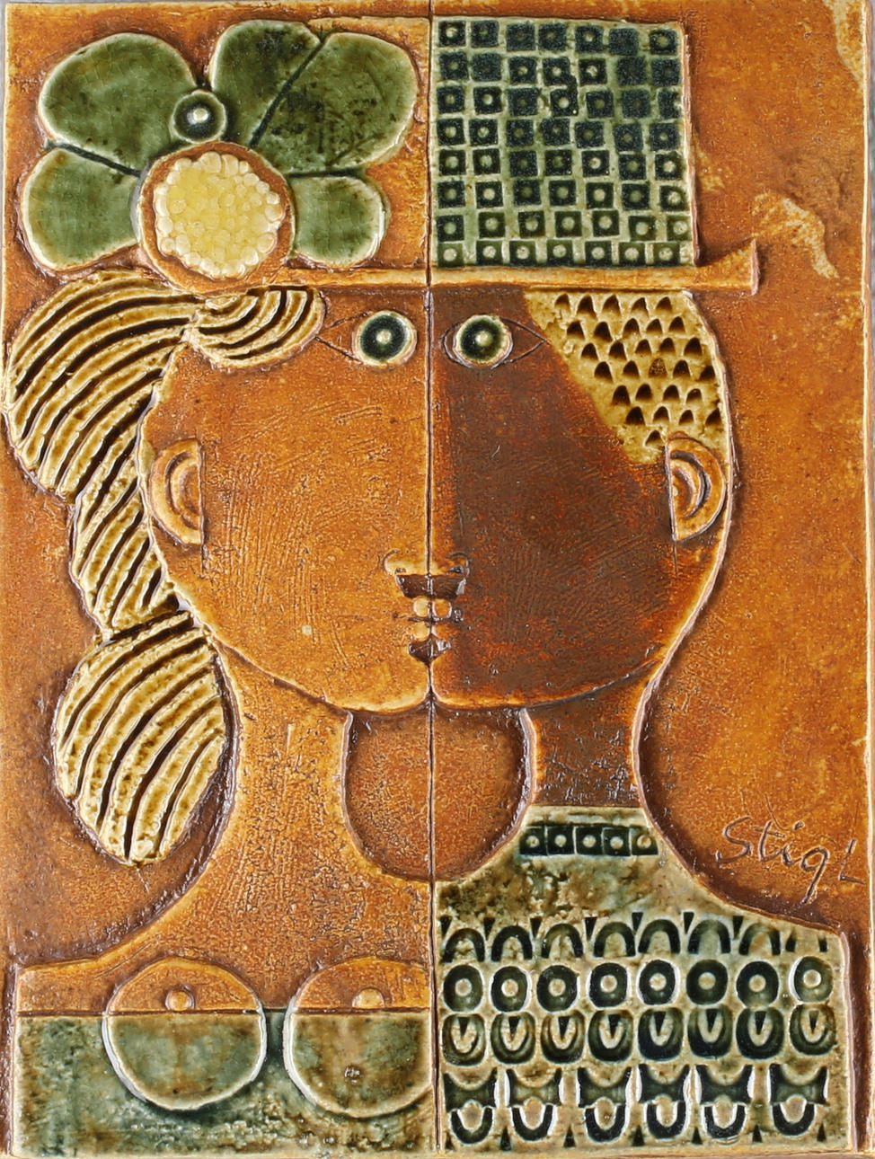 VÄGGRELIEF, stengods, kyssande par, Stig Lindberg, Gustavsberg, 1900-tal.