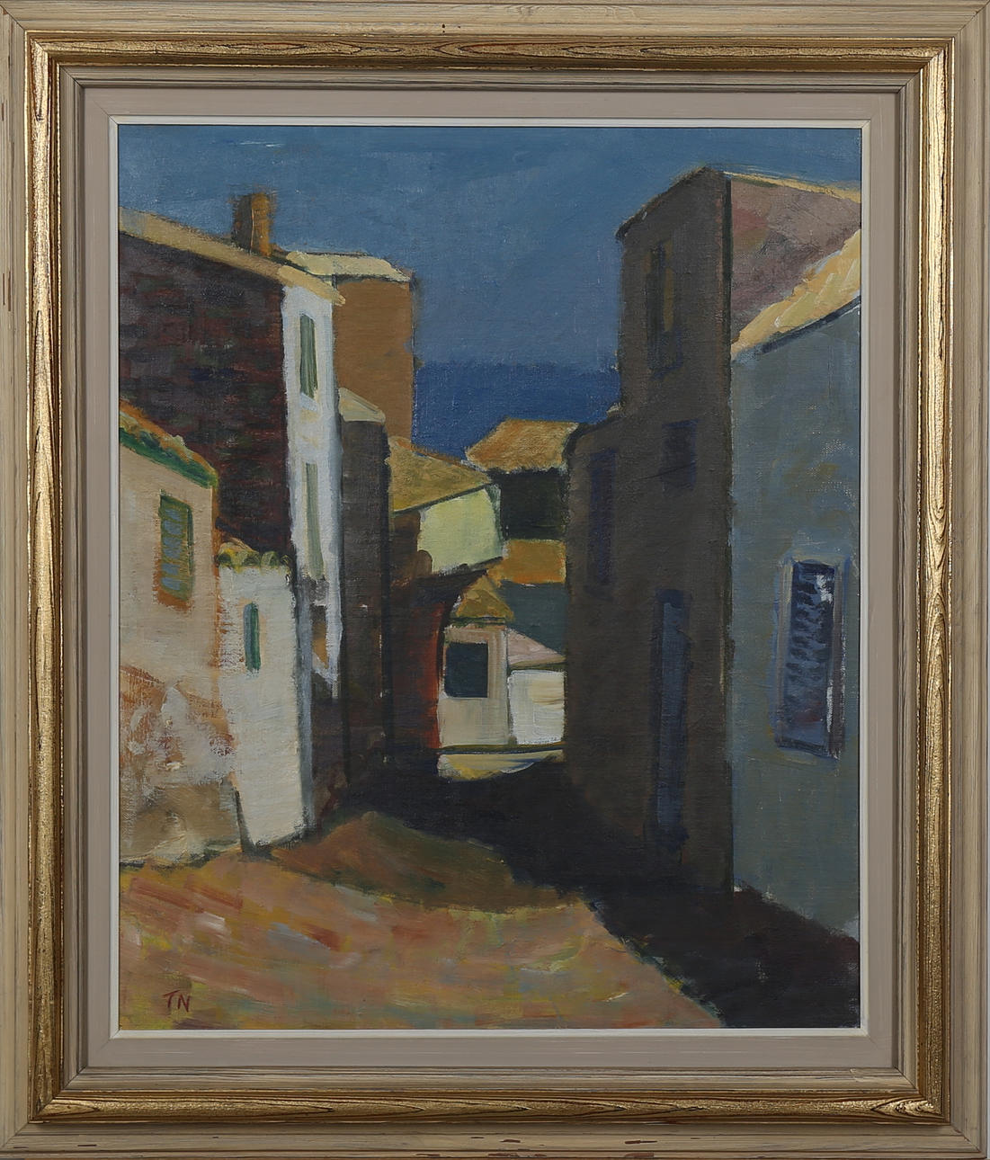 TAGE NILSSON. Spansk bygata, olja på panå, signerad TN.