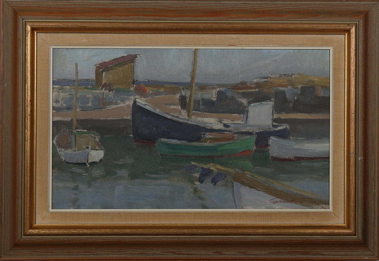OIDENTIFIERAD KONSTNÄR. Motiv från Limhamn, olja på duk, otydlig signatur.