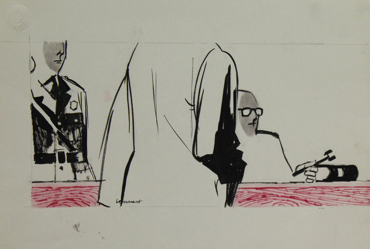 LENNART RANGHUSEN. Domstolen. Akvarell. Singerad Lennart.