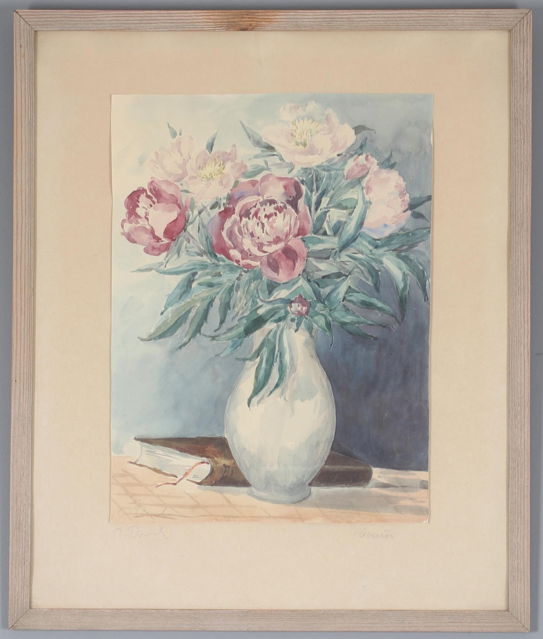 OIDENTIFIERAD KONSTNÄR. Blomsterstilleben, akvarell, signerad.