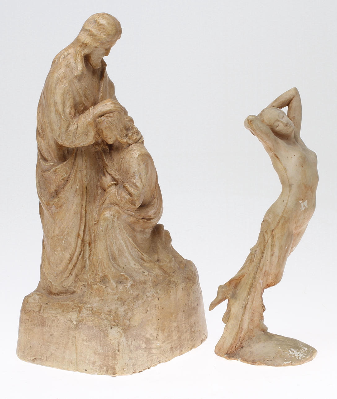 SKULPTURER, 2 st, gips, signerade,1900-tal.