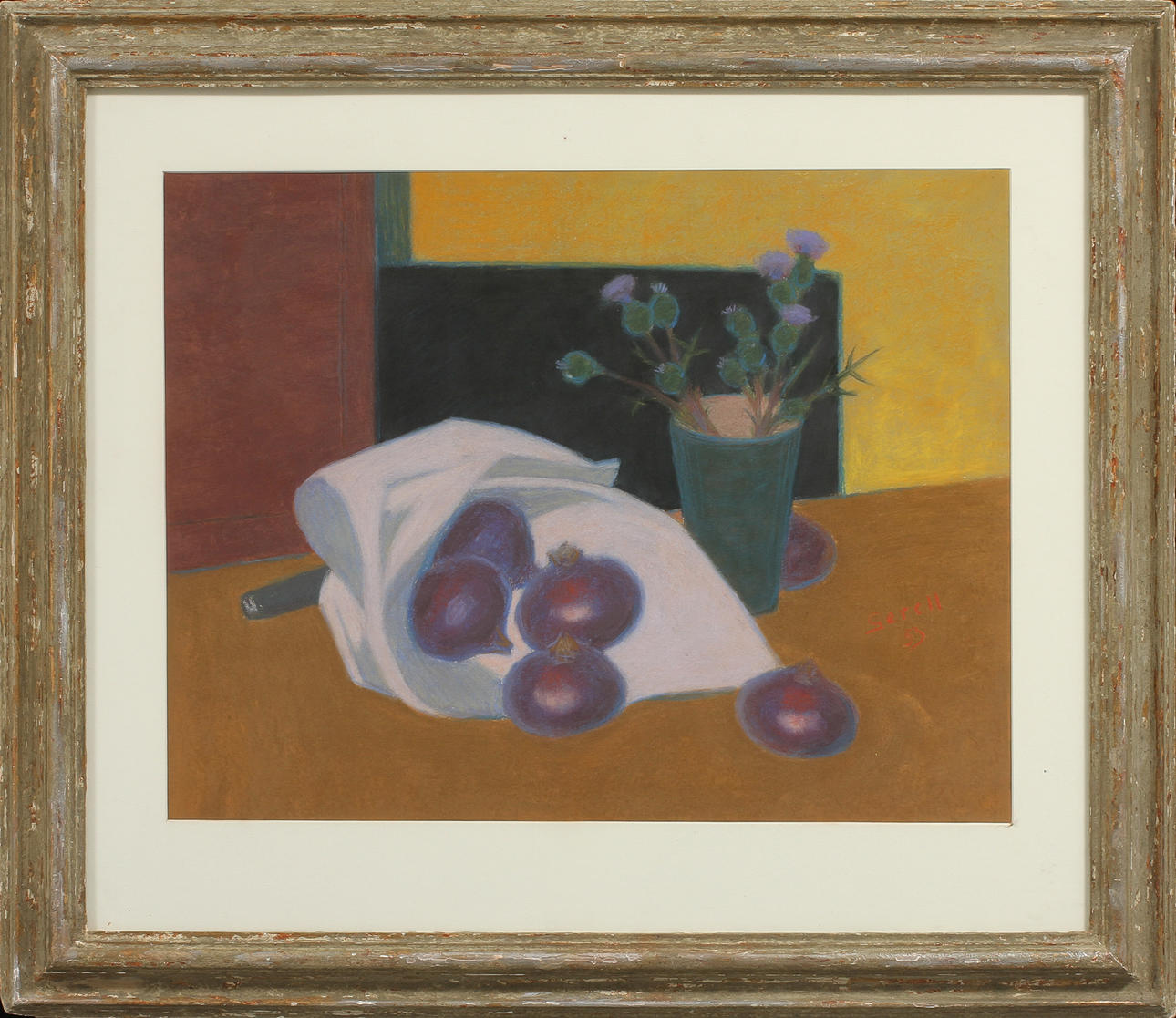 GRETA GERELL. Stilleben med rödlök, blandteknik på papper, signerad och daterad 53.