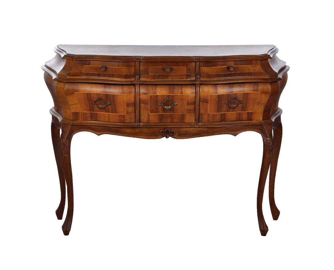 BAUCHIGE KOMMODE. Små möbler i barockstil, inläggningar.