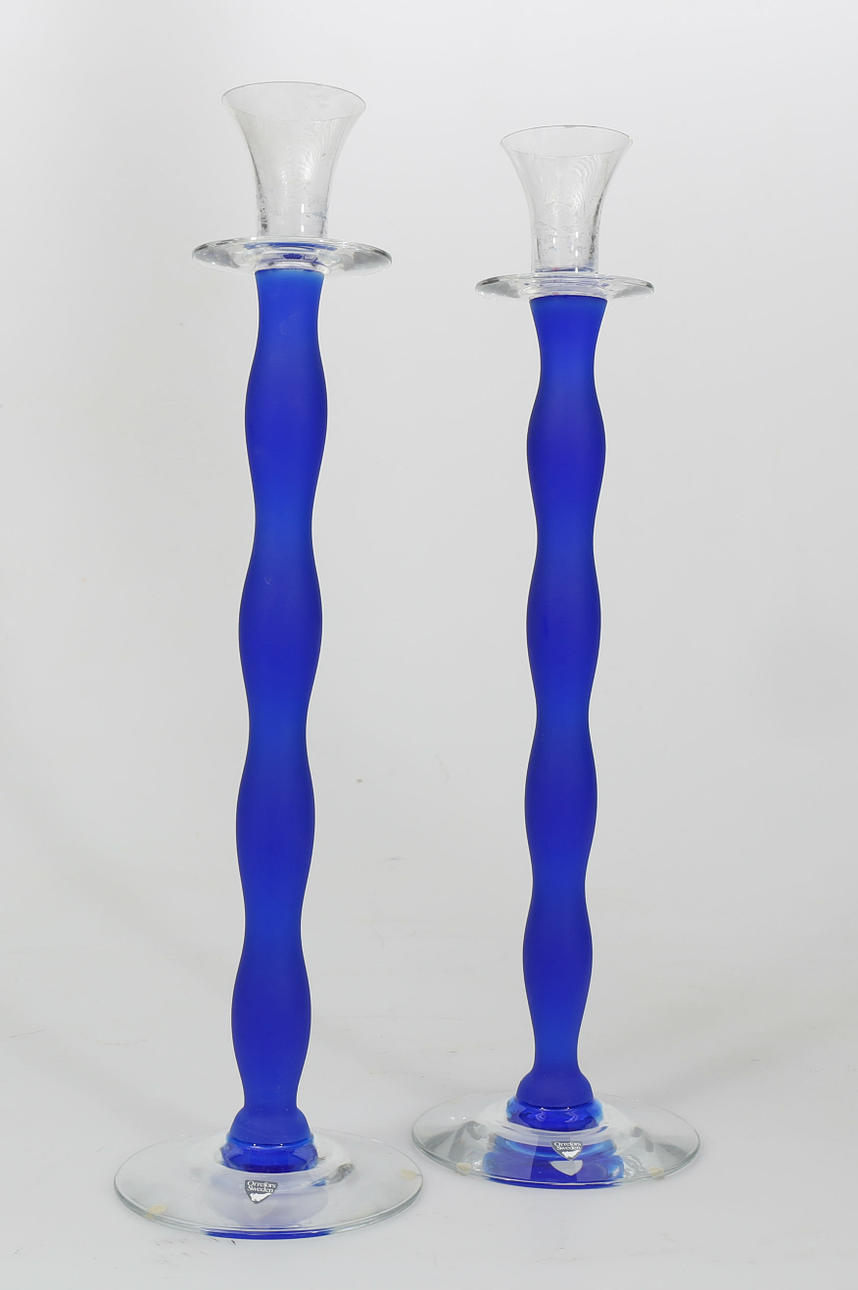 LJUSSTAKAR, glas, blå, "Celeste", 2 stycken, Anne Nilsson, Orrefors.
