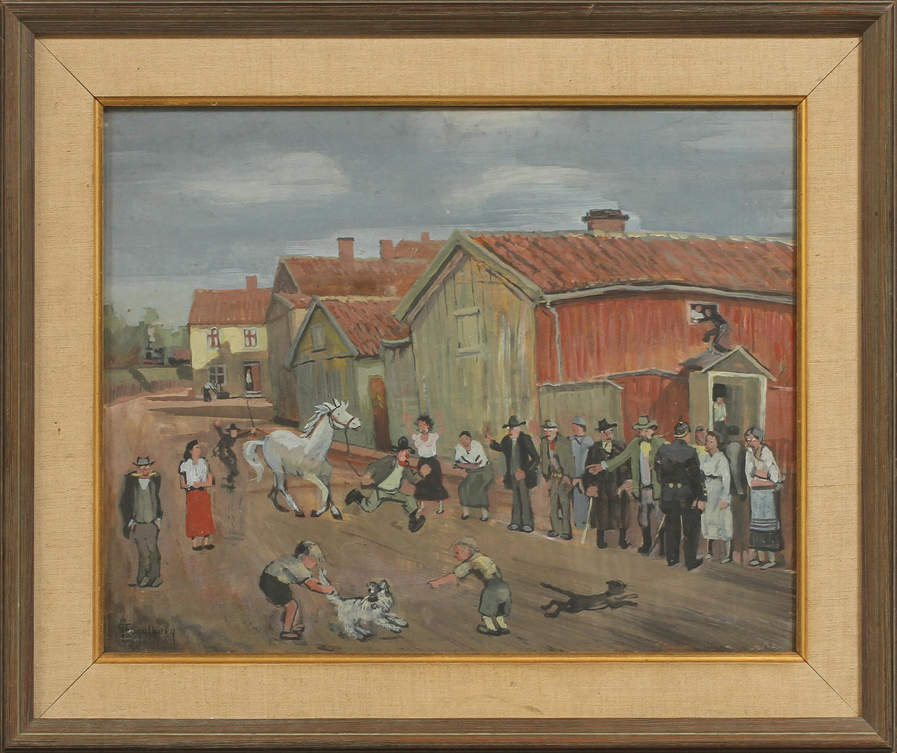 GUSTAF FOGELBERG. "Hästskojare", gouache på papper, signerad.