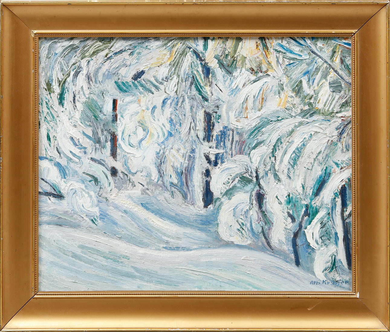 ALBERT KRUGER. “First snow”, oil on panel, signed.