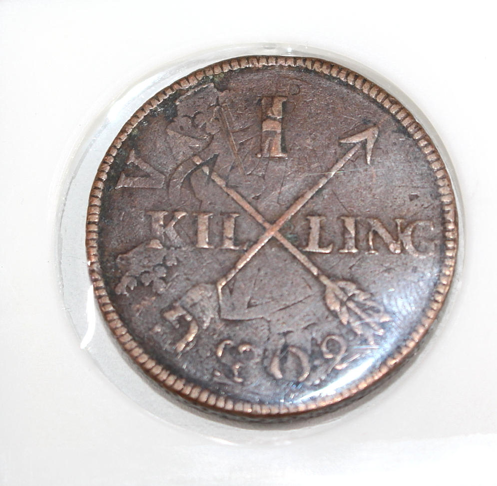 MYNT, Svenskt, 1 skilling slagen på 2 öre, 1802, Gustv IV Adolf.