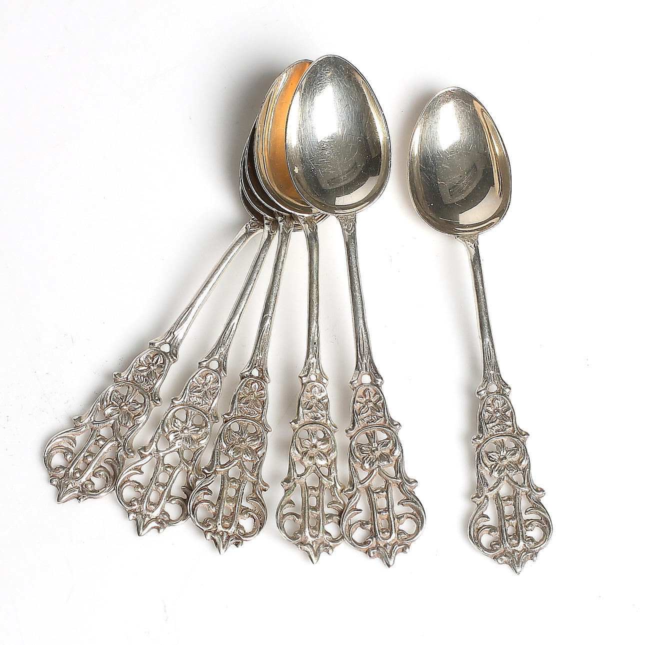 MOCKASKEDAR, 6 st, silver, GEWE, 1900-tal. Vikt 45 gram.