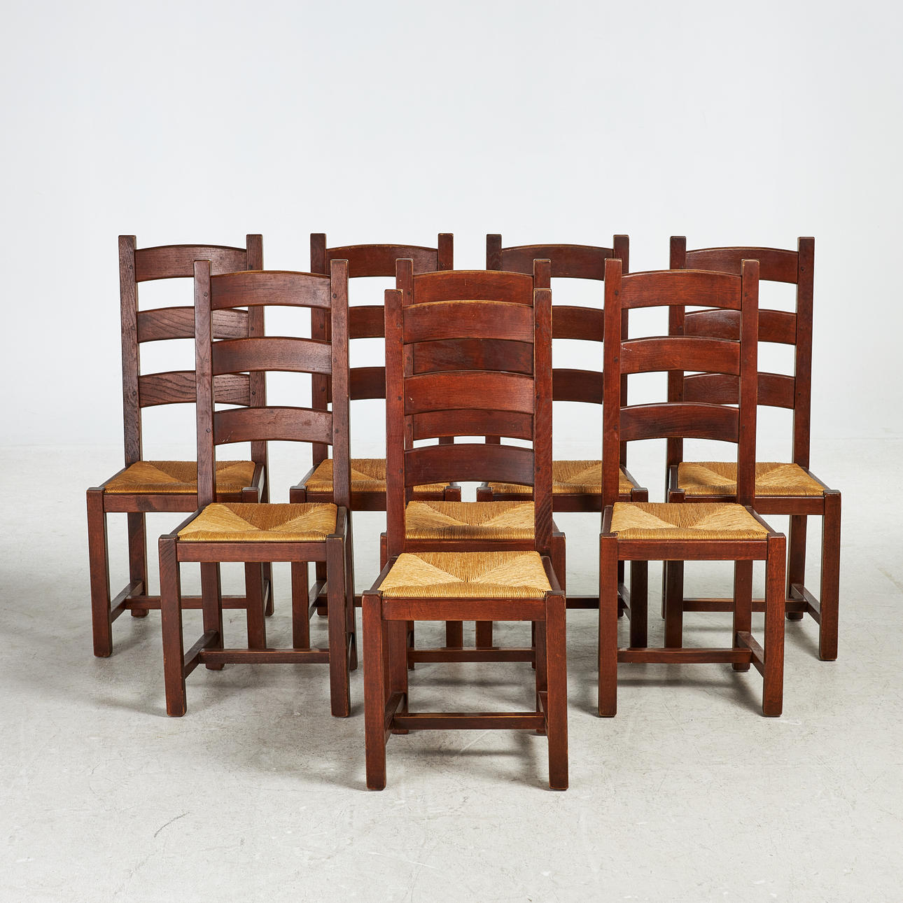 CHAIRS, 8 pcs, oak, laced seat, France.