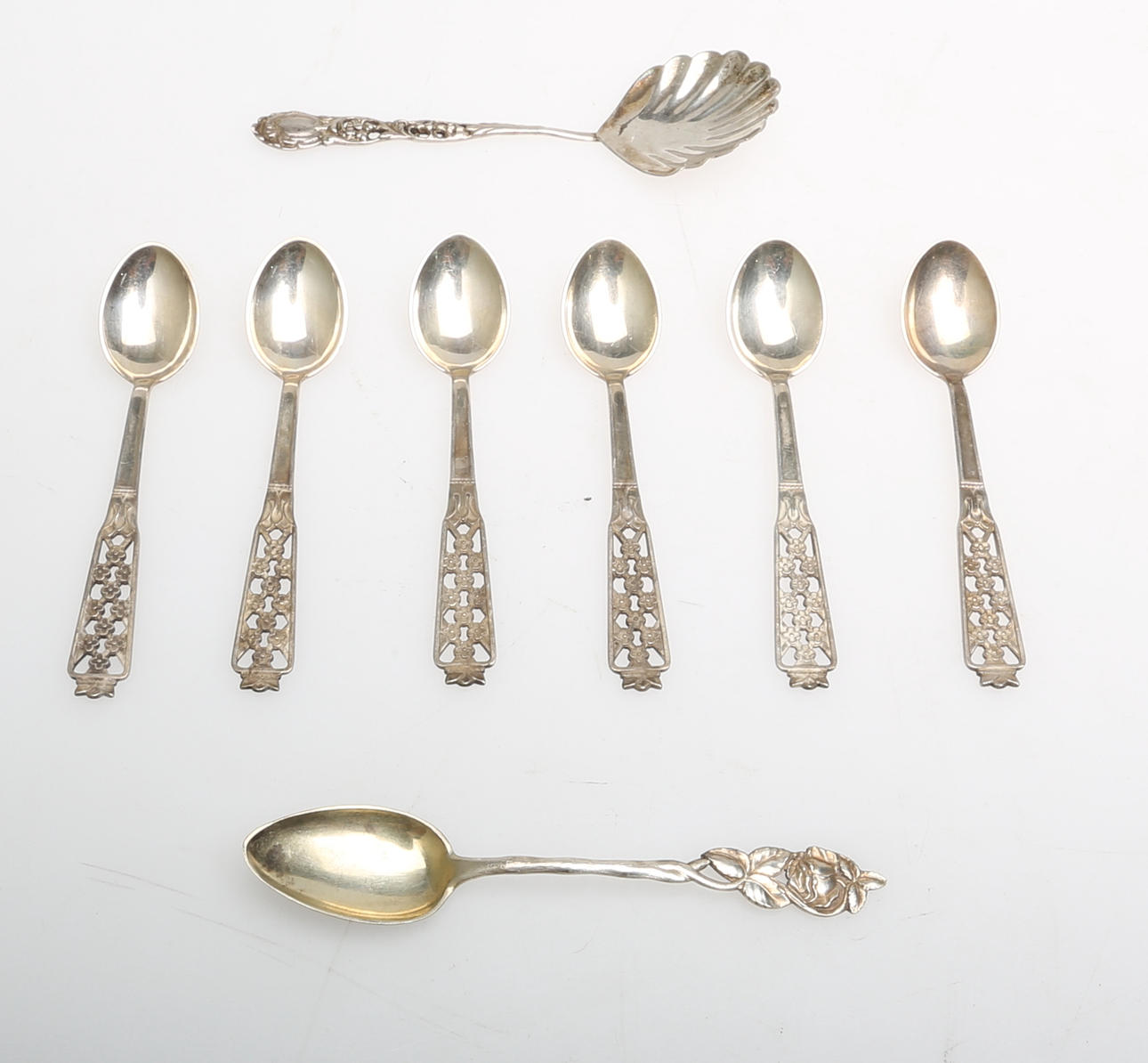 KAFFESKEDAR, 8st, silver, "Princess" Cesons, Göteborg.