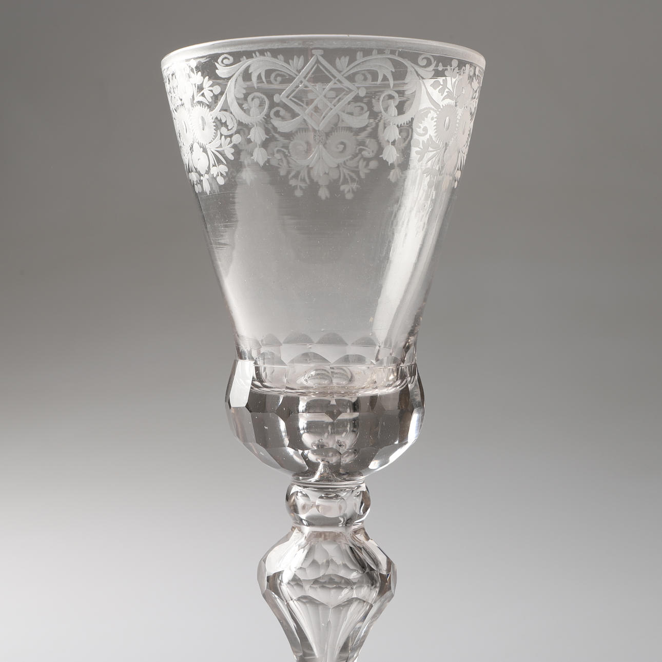A glass beaker, cut with etched decor, 18th century. Glass - Utility ...