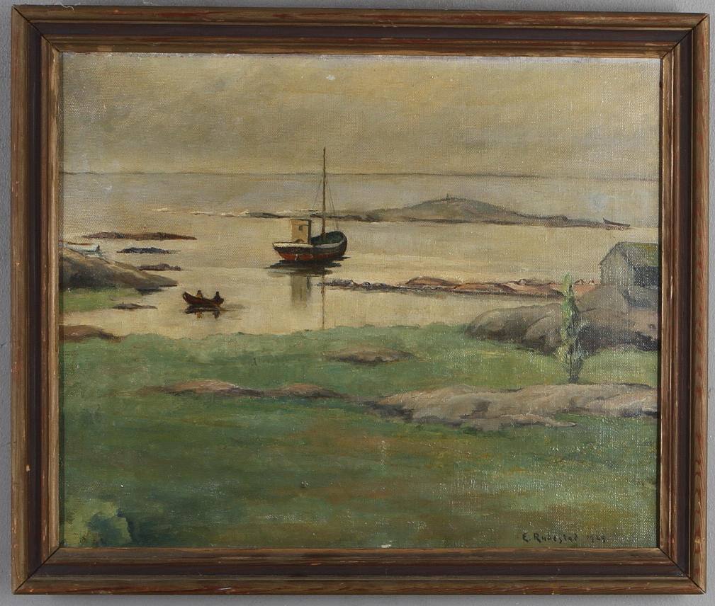ERIK RUDESTAD. Motiv med segelbåt, olja på duk, signerad och daterad 1929.