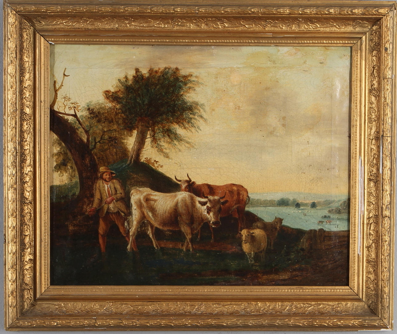OIDENTIFIERAD KONSTNÄR. Herde med kor, olja på duk, England 1800-tal.
