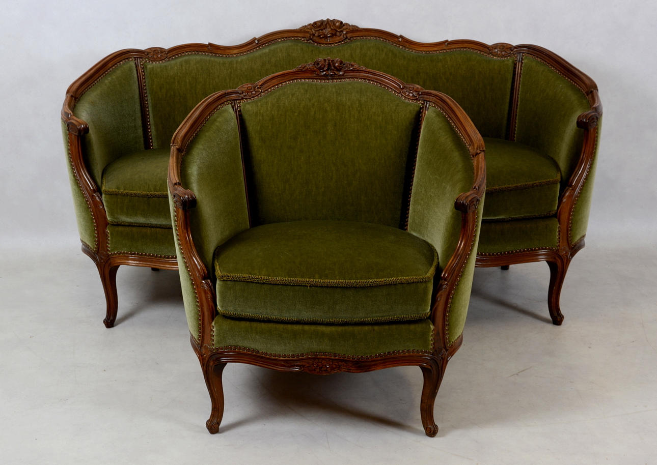 SOFFA OCH FÅTÖLJ, rokokostil, 1900-tal.