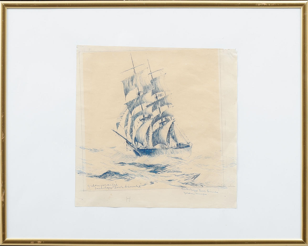 GORDON MACFIE. “Bark ship Loch Linnhe” ink drawing, signed.