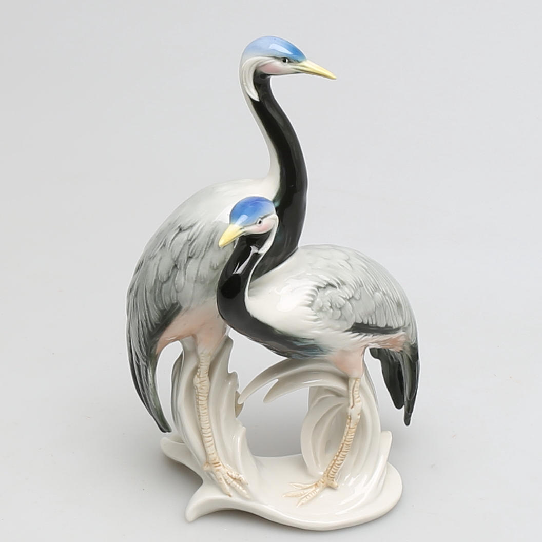 FIGURIN i porslin, tranor, Karl Ens, Tyskland, 1900-tal.