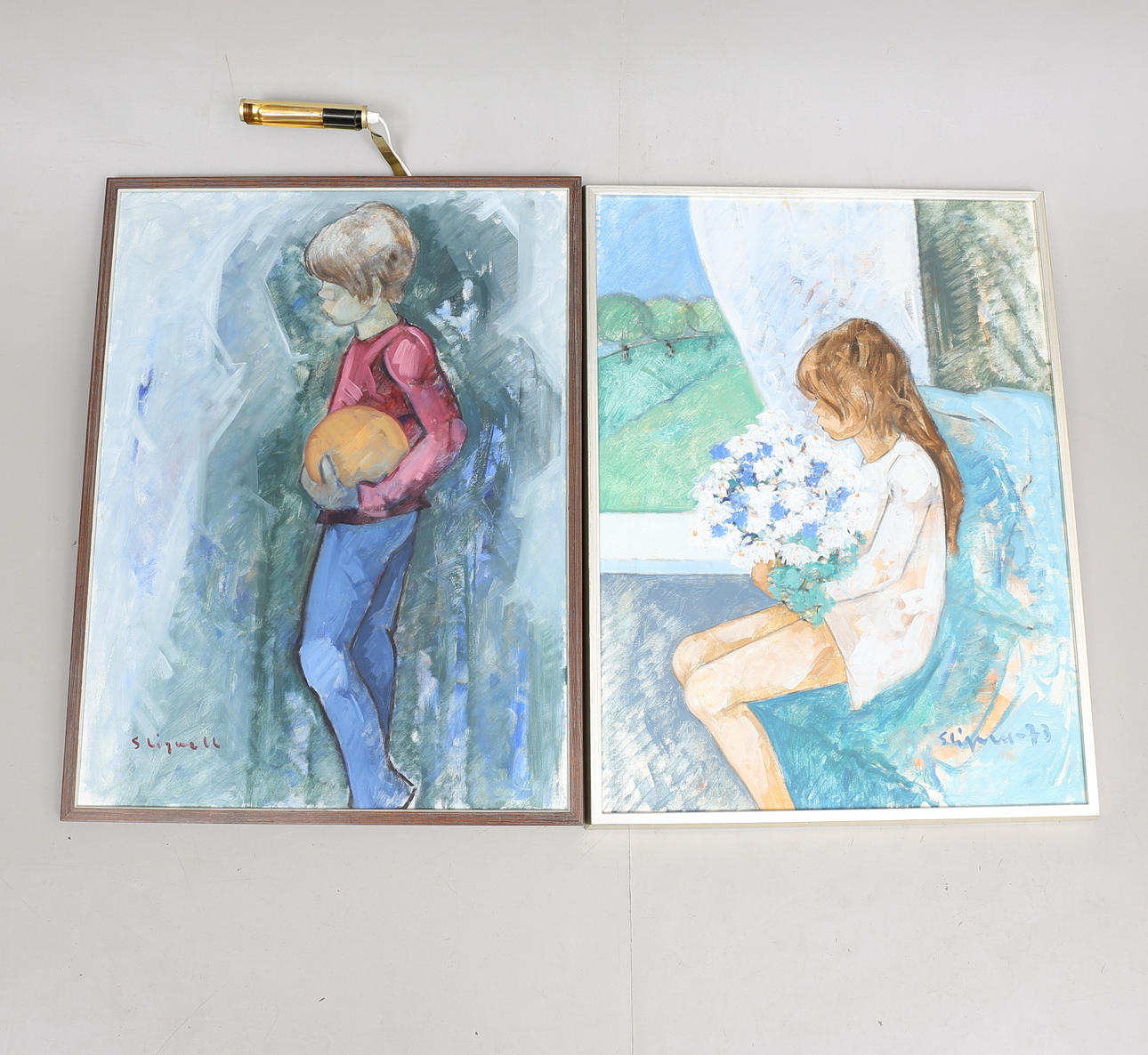 SVEN LIGNELL. Barn, oljor på duk, 2 st, signerade.