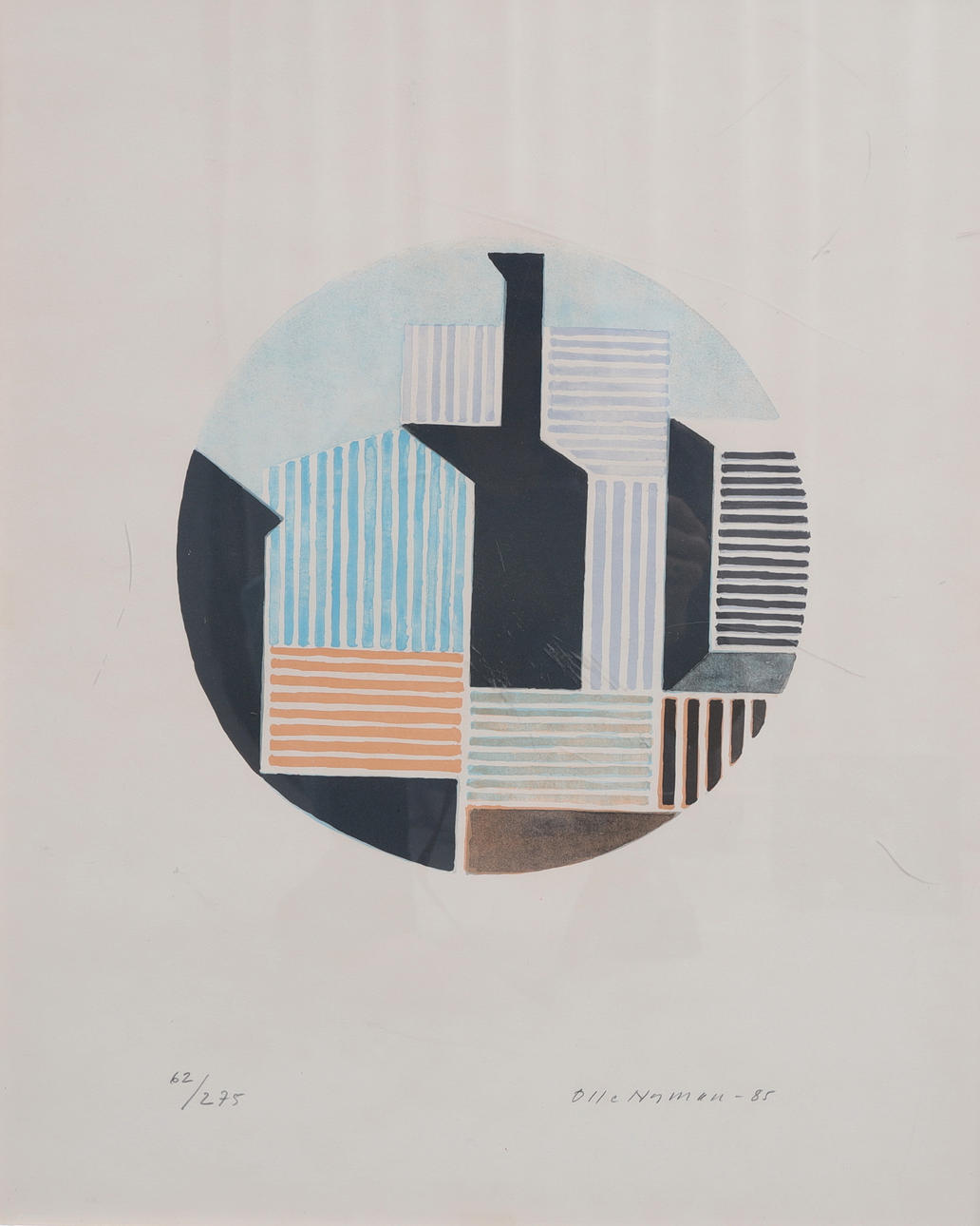 OLLE NYMAN. Lithograph in colours, geometric composition, signed and numbered 62/275, dated 1985, 48 x 38,5 cm.