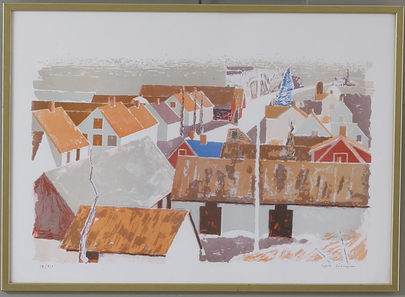 SIGFRID SÖDERGREN. Stadsbild, färglitografi, numrerad 17/210, signerad.