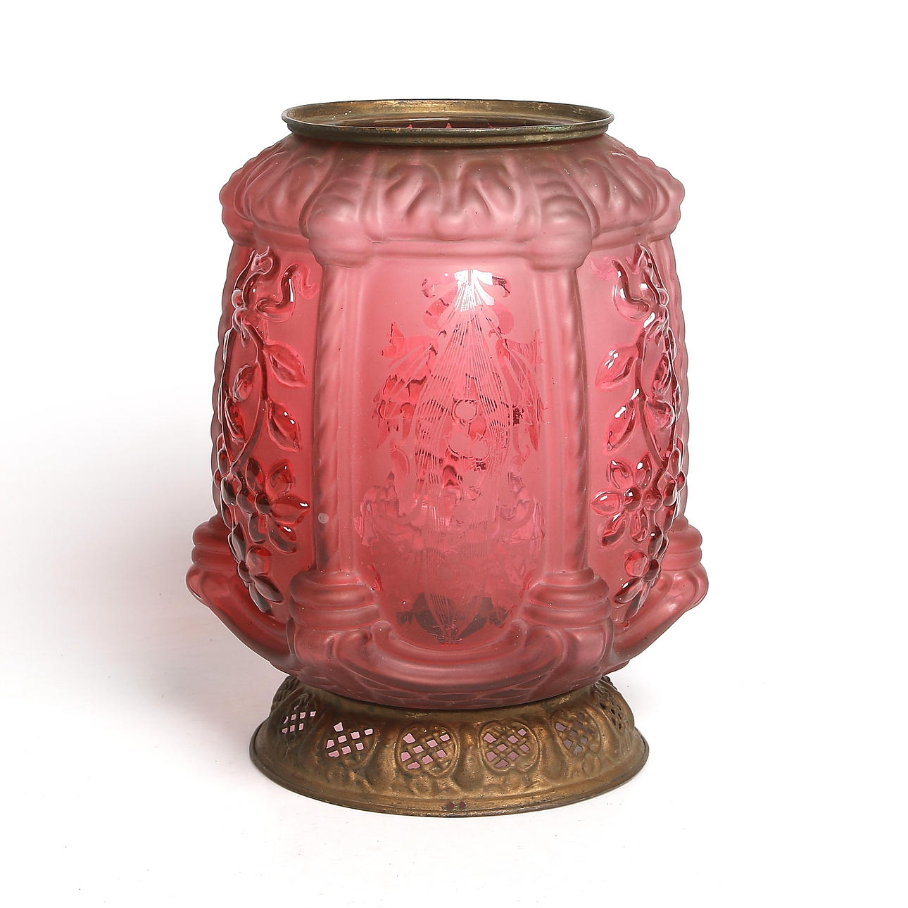 KUPA till MÅNSKENSAMPEL, glas och mässing, Sekelskiftet 1800/1900.