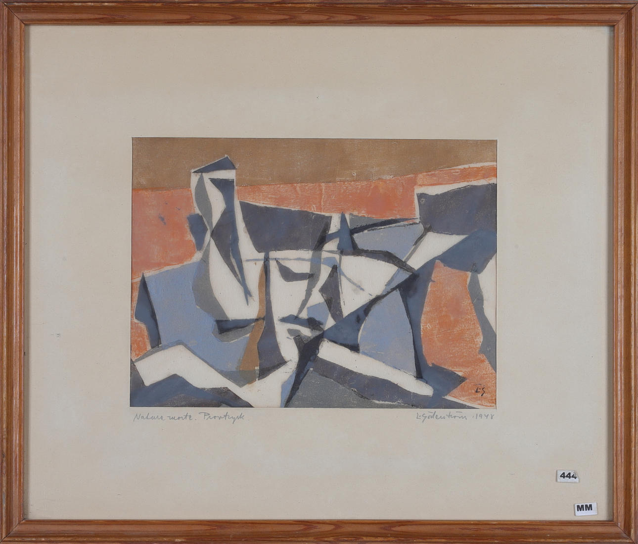 LARS SÖDERSTRÖM. "Nature Morte", träsnitt, signerad och daterad 1948.