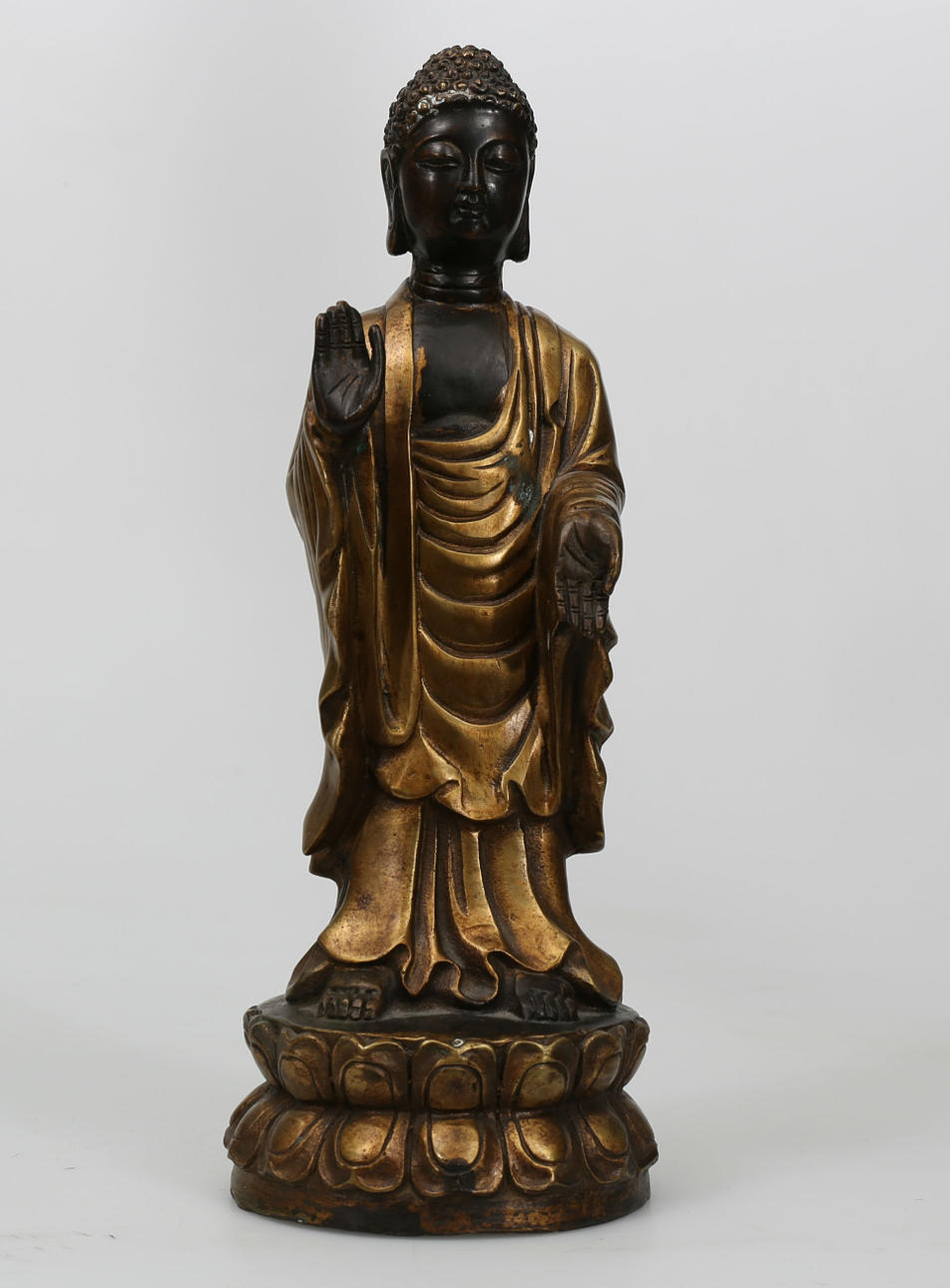 SKULPTUR, mässing, Stående Buddha, Orienten, 1900-talets mitt.