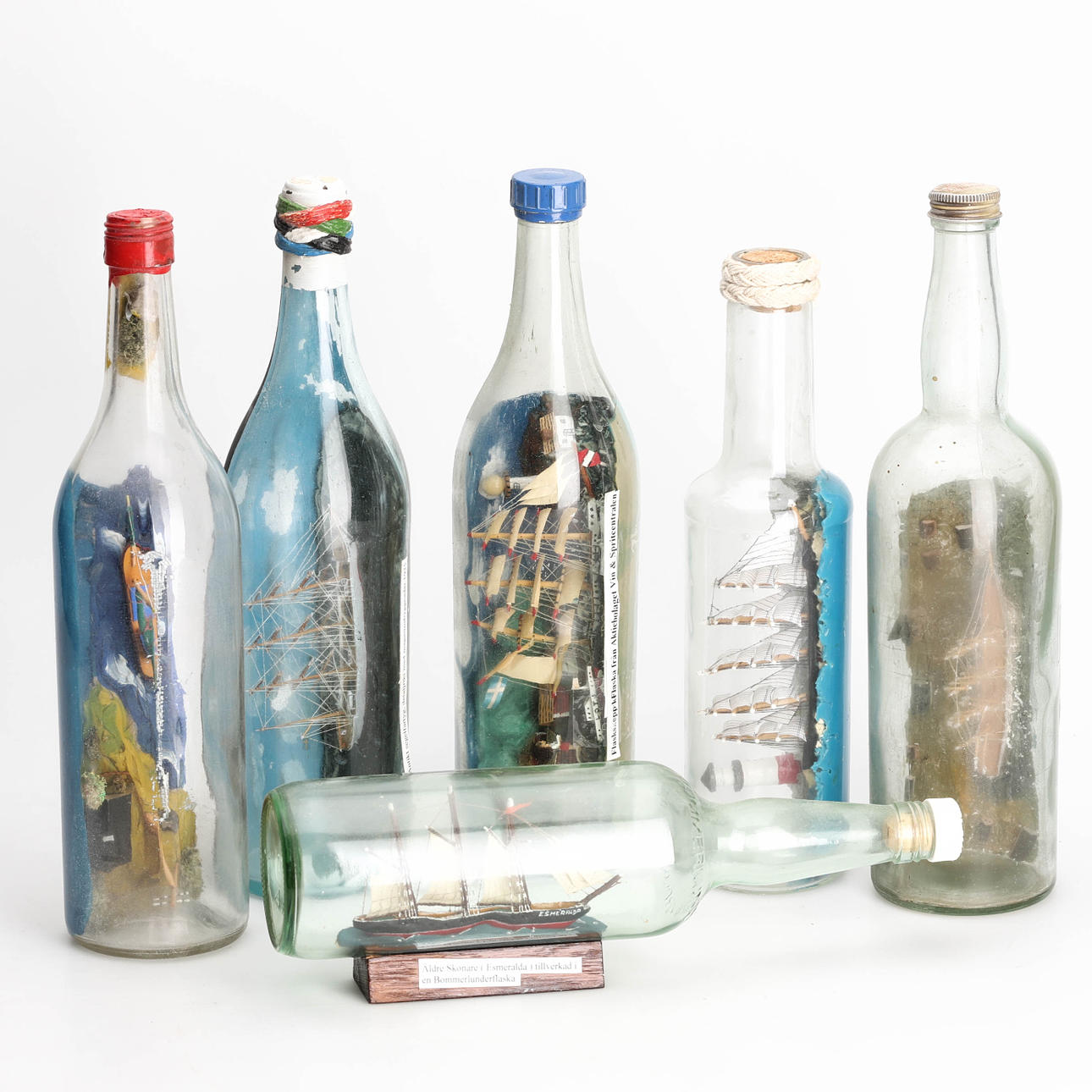 BOTTLE SHIP, 6 Stück 20. Jahrhundert.