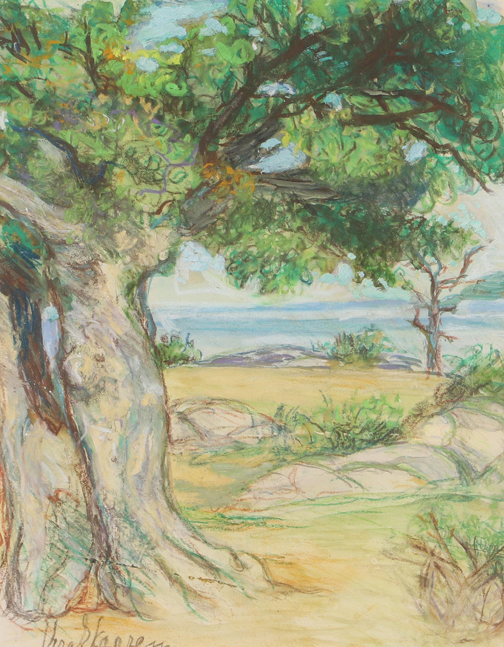 VERA EKEGREN. View from Båstad, mixed media, signed.