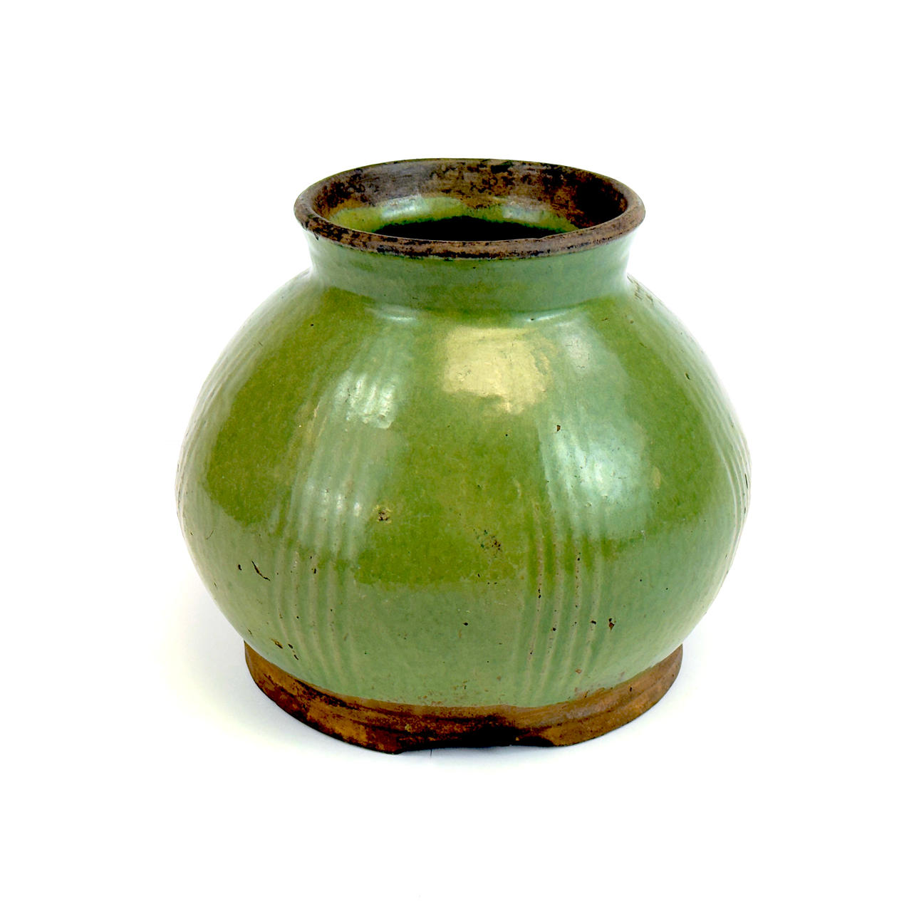 STOR GRÖN GLASERAD LERKRUKA.