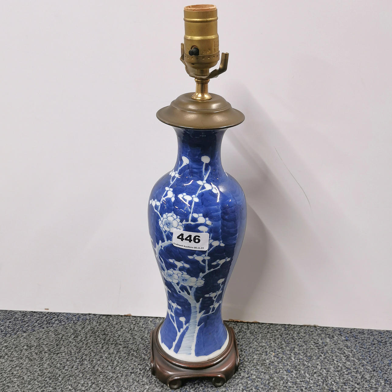CHINESE PRUNUS PATTERN VASE LAMP BASE.