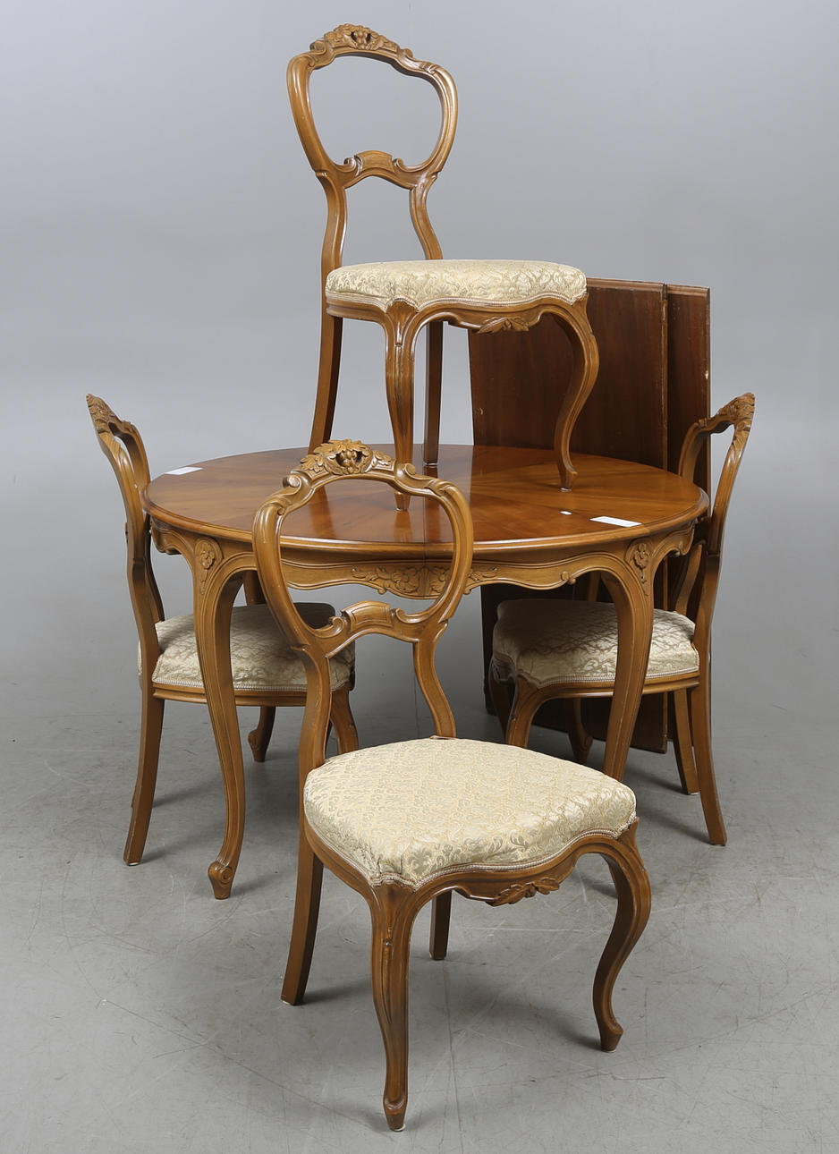 MATSALSMÖBEL, 5 delar, nyrokoko-stil, 1900-tal.