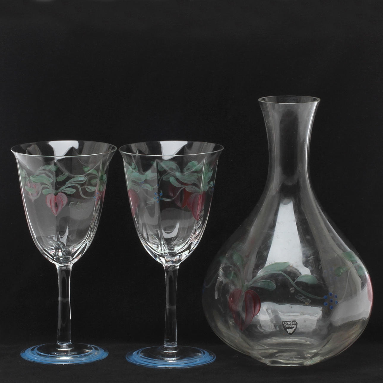 KARAFF, VINGLAS, 7 st, "Maja", Eva Englund, Orrefors.