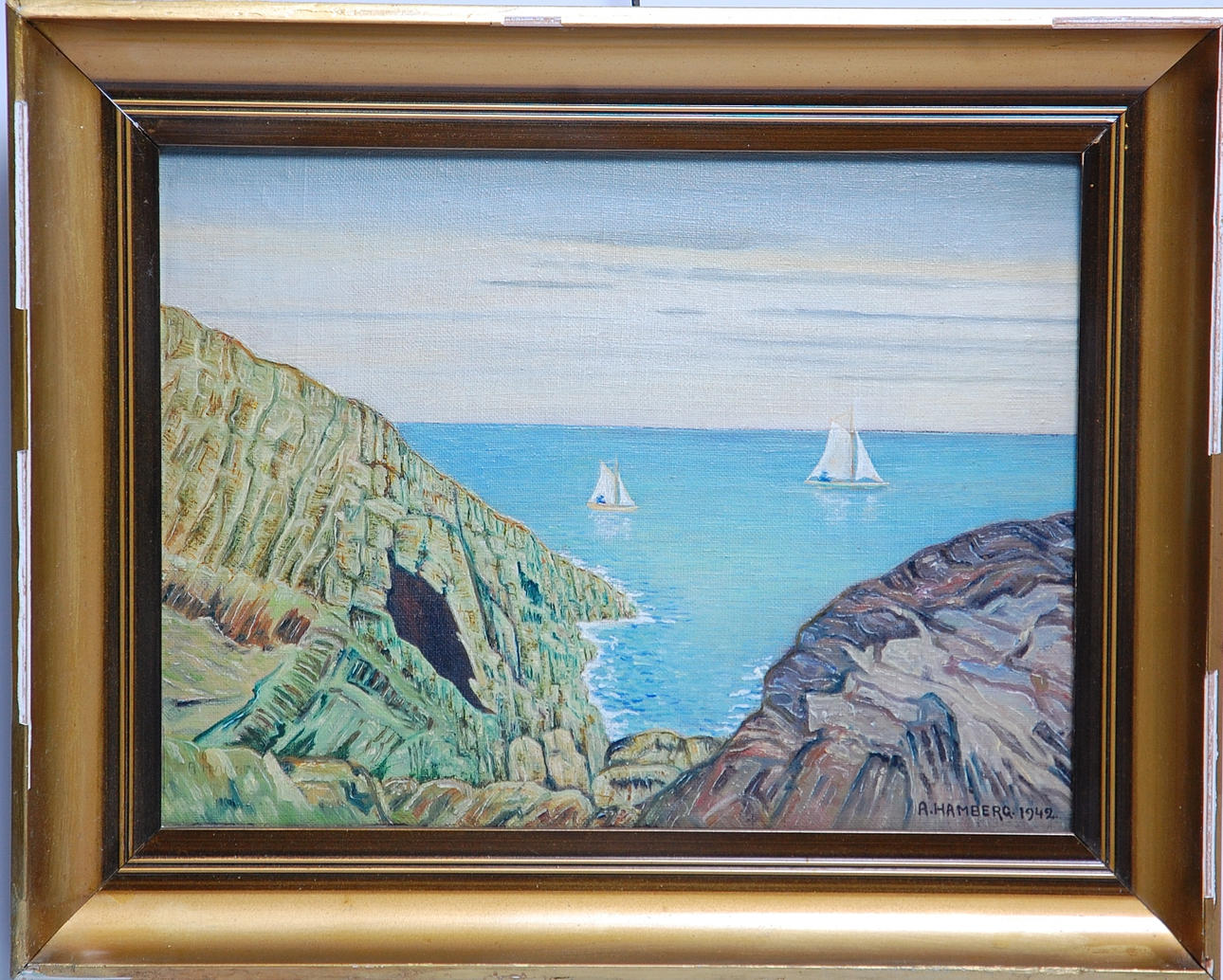 ALBIN HAMBERG. 1875-1968, olja på pannå, signerad A Hamberg 42 , Hamberg var en av Höganäs stora keramiker.