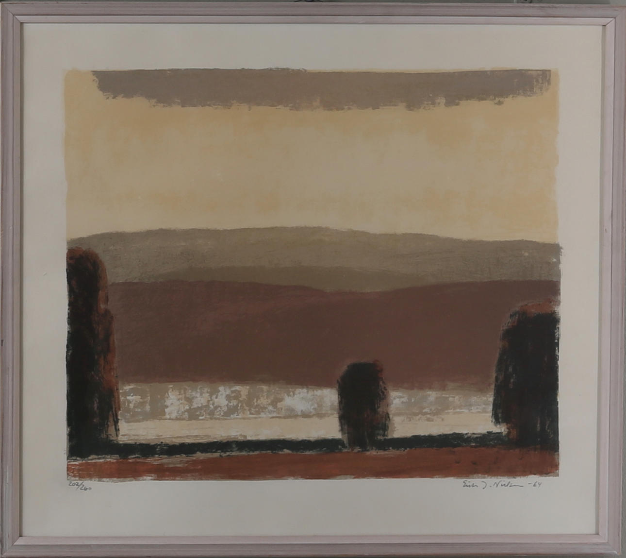 ERIK J. NIELSEN. "Raukar", color lithograph, signed, dated -64 and numbered 202/260.