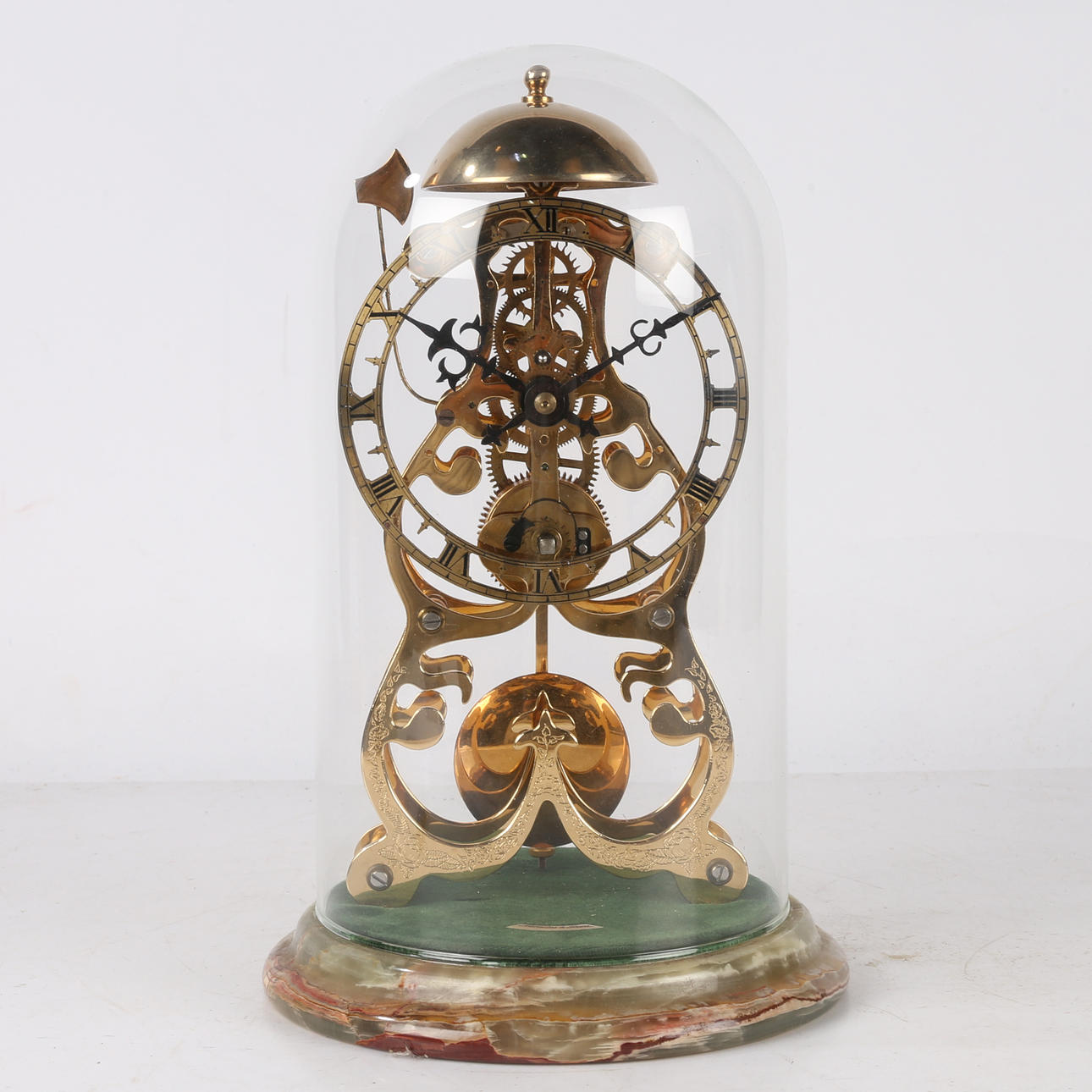 A 20TH CENTURY SKELETON CLOCK BY THWAITES & REED.