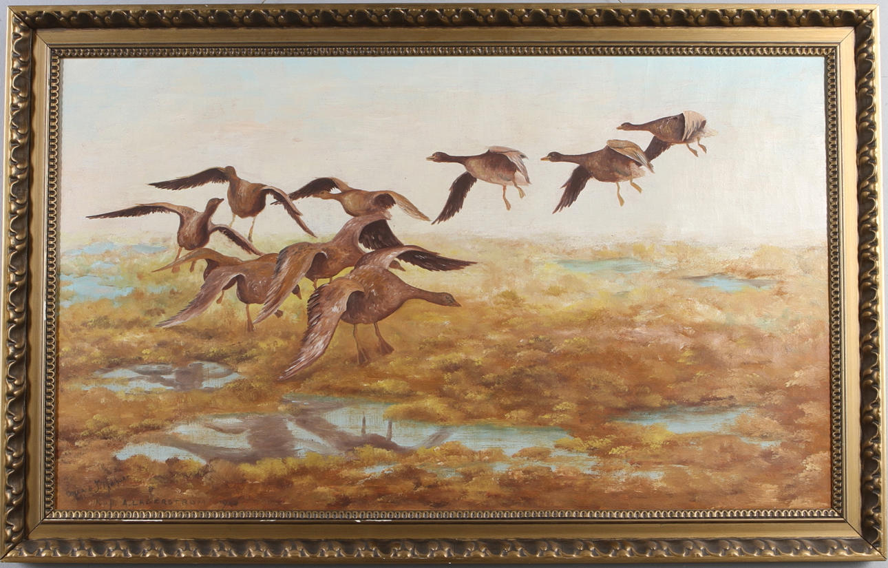 OIDENTIFIERAD KONSTNÄR. Fåglar, olja på duk, kopia efter Bruno Liljefors, signerad A. Lagerström.